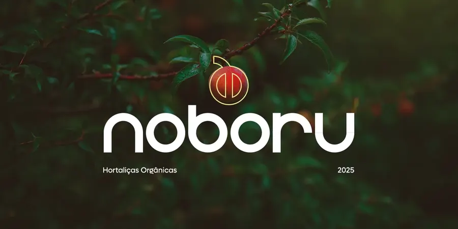 Logotipo Noboru Hortifruti sobre fundo verde