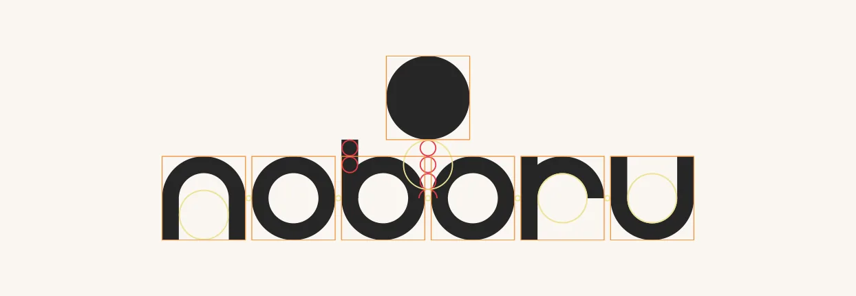 Logotipo Noboru com os círculos da proporção áurea sobre as letras