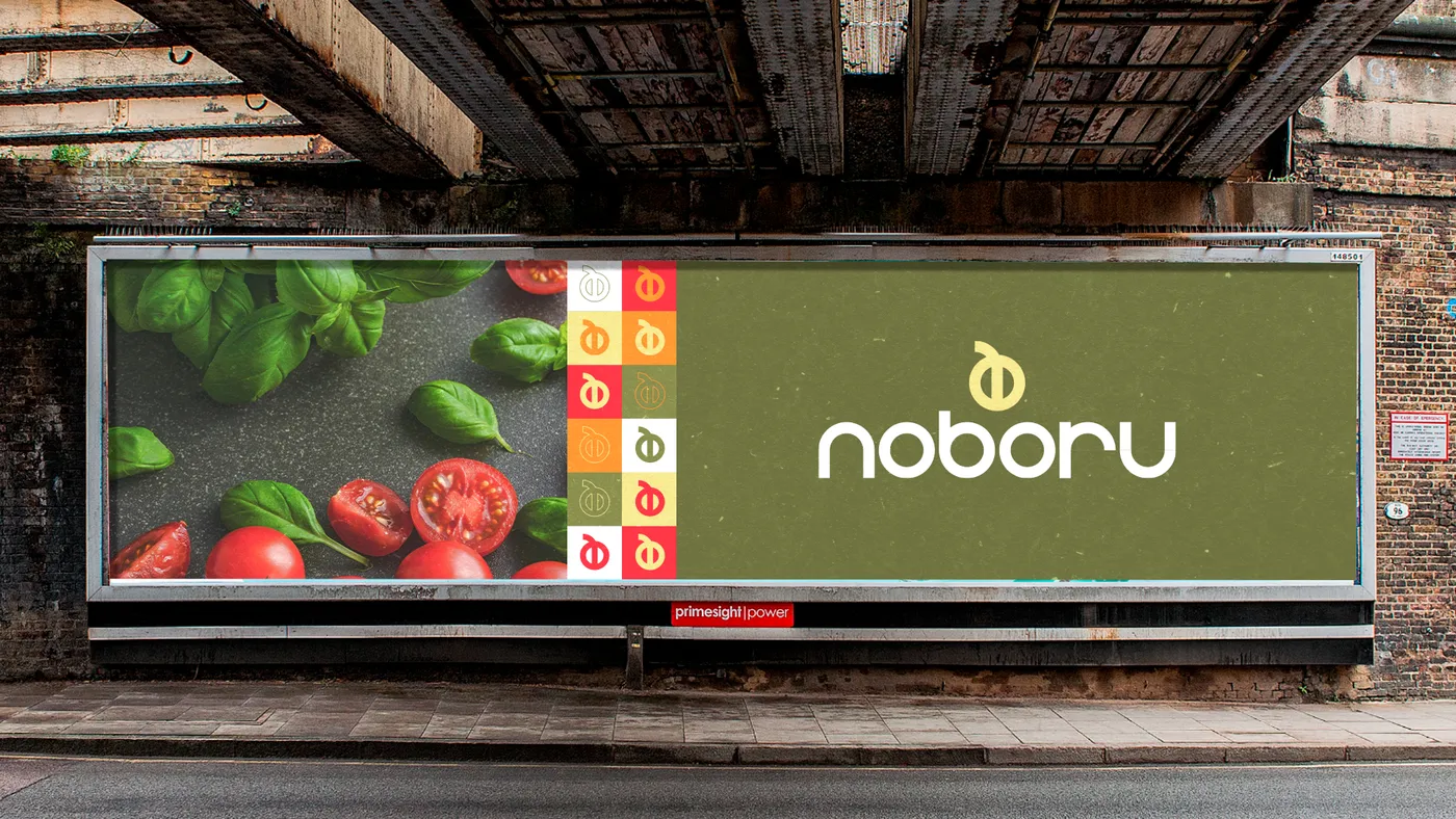 Outdoor com a marca Noboru e o padrão de isotipos